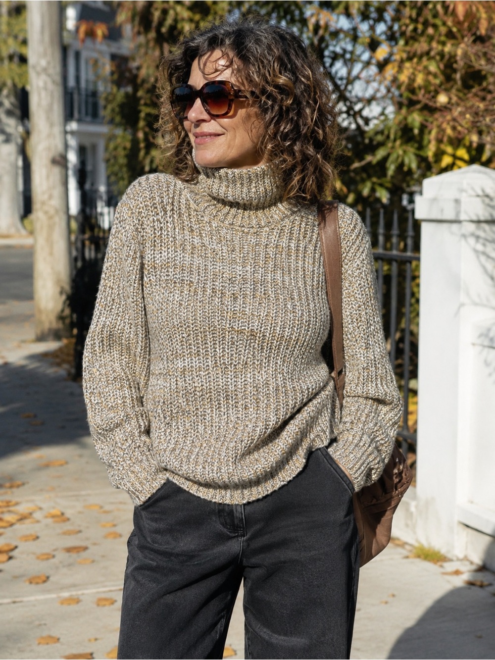 ASOS- tall sizing- Cozy Knit Turtleneck Sweater - marled cream/brown tones